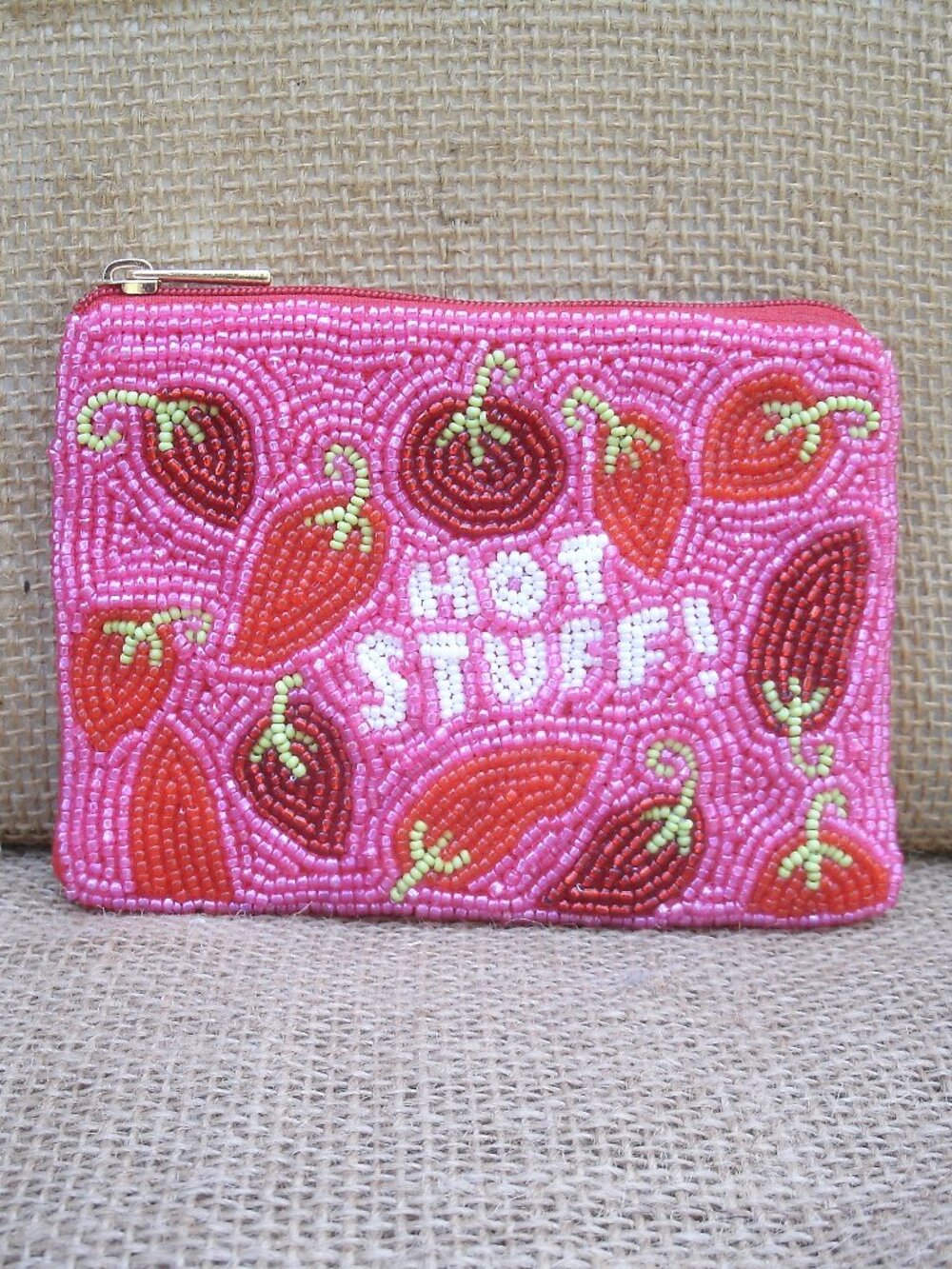 Hot Stuff! Hot Peppers Beaded Zipper Coin Purse